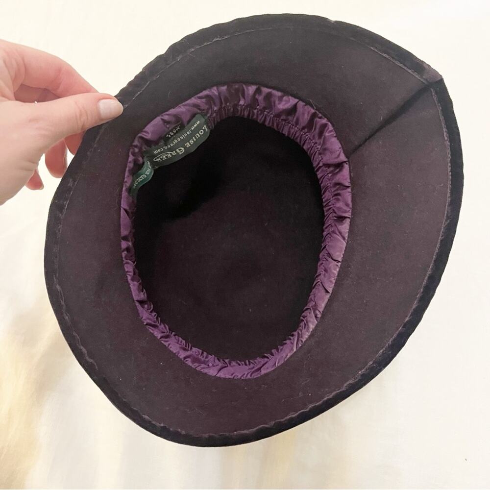 VINTAGE Louise Green Dark Purple Velour Hat with Bow - Picture 4 of 6